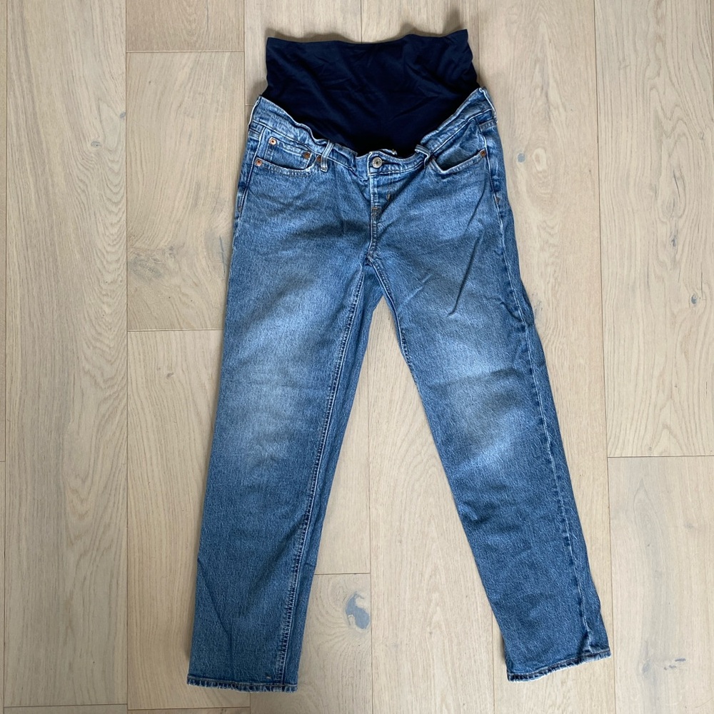 GAP Straight Leg Maternity Jeans in Dark Blue with Black Panel